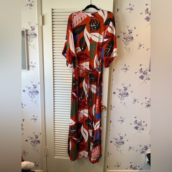 Rachel Pally Orange Print Crepe Short Sleeve Tie Back Maxi Dress in 3X - Picture 6 of 11